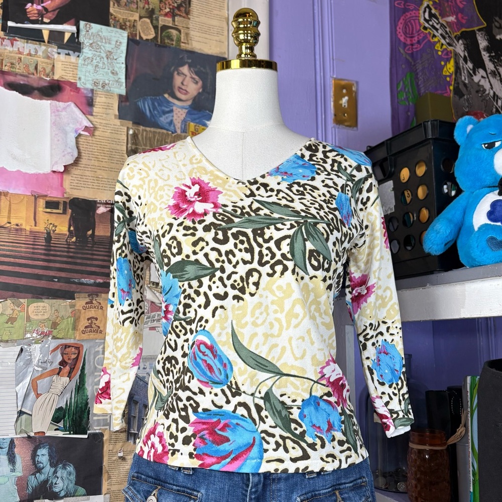 Y2K Leopard & Floral Long Sleeve Top